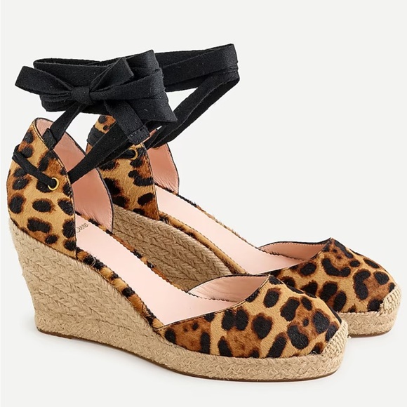 J. Crew calf hair leopard print lace up espadrille wedge sandal - Picture 1 of 13
